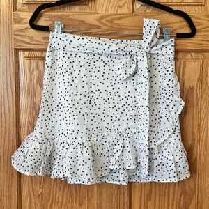 SHEIN Skort Womens Size S White Black Polka Dot Wrap Tie Waist Mini New